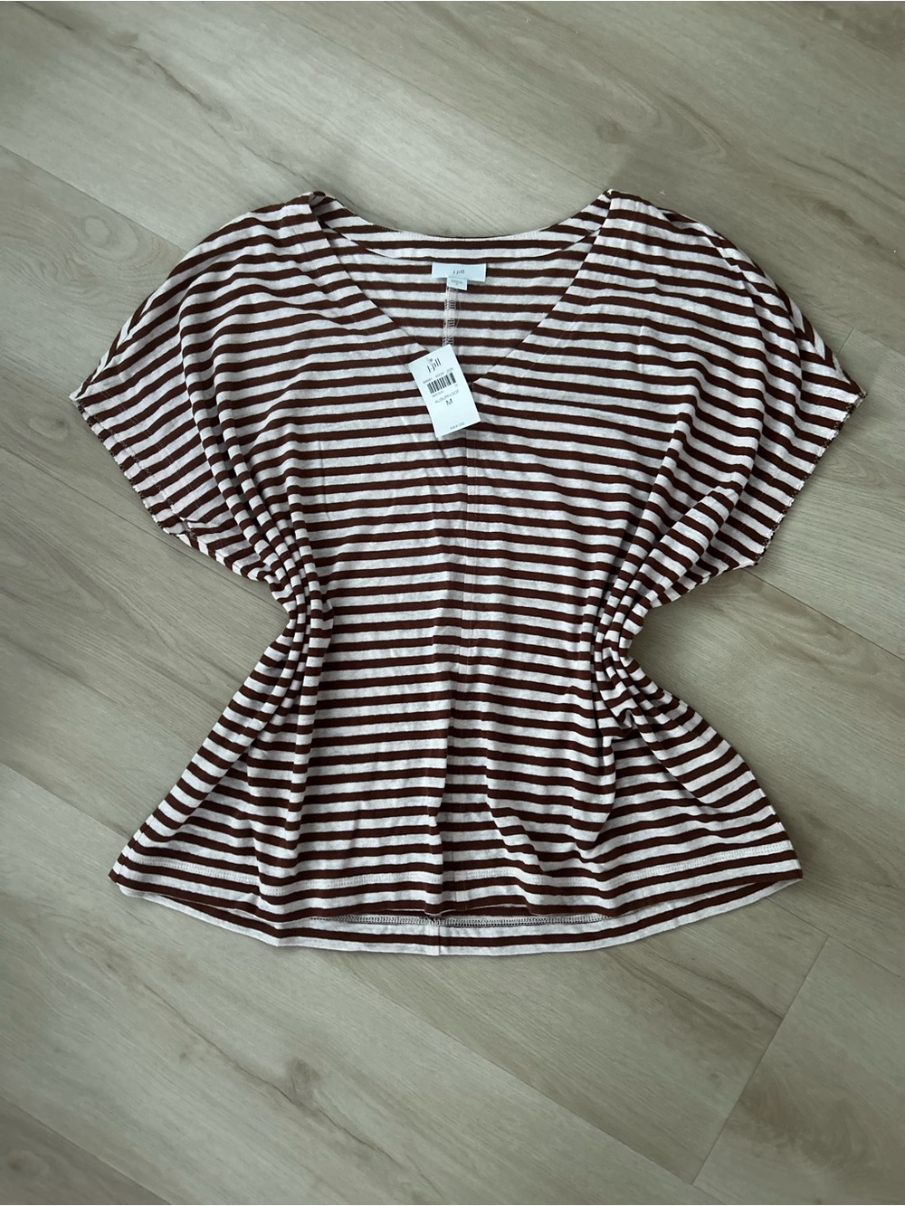 J. Jill Striped Boxy Short Sleeve Top - Brown & Light Pink